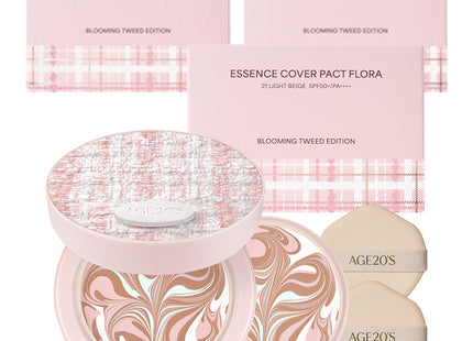 AGE 20'S  Essence Cover Pact Flora Blooming Tweed Edition Full Size 14g + Refill Set, 23 Medium Beige, 1 Count
