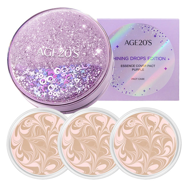 AGE 20'S  Shining Drop Edition New Original Essence Cover Pact Case + Refill 12.5g x 3p, Shade 13 Pink Latte
