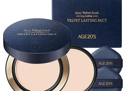 AGETWOENIS  Velvet Lasting Pact 14g + Refill 14g Set, 21C Light Beige, 1 Count