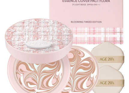 AGETWOONIS  Essence Cover Pact Flora Blooming Tweed Edition 14g + Refill Set, Shade 21 Light Beige, 1 Unit