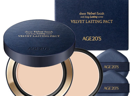 AGE 20'S  Velvet Lasting Pact 14g + Refill 14g Set, 23C Petal Beige, 1ea