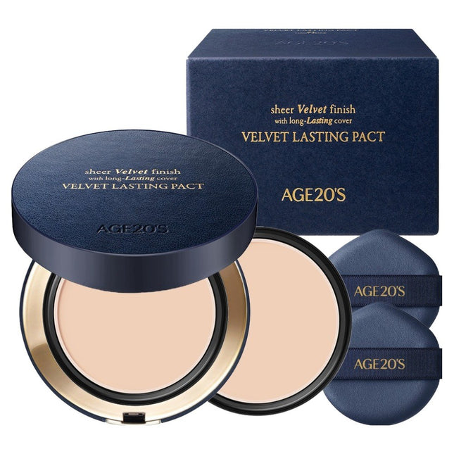 AGE 20'S  Velvet Lasting Pact 14g + Refill 14g Set, 23C Petal Beige, 1ea
