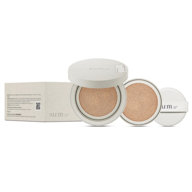 SU:M37°  Skin Saver Soft Glow Cushion Foundation SPF50+ PA++++ 13g + Refill 13g, Shade 02 Natural Beige, 1 Set