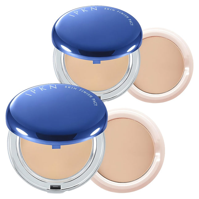 IPKN  Skin Finish Pact Powder 14g + Refill 11g, Shade 23 Natural Beige, 2 Count