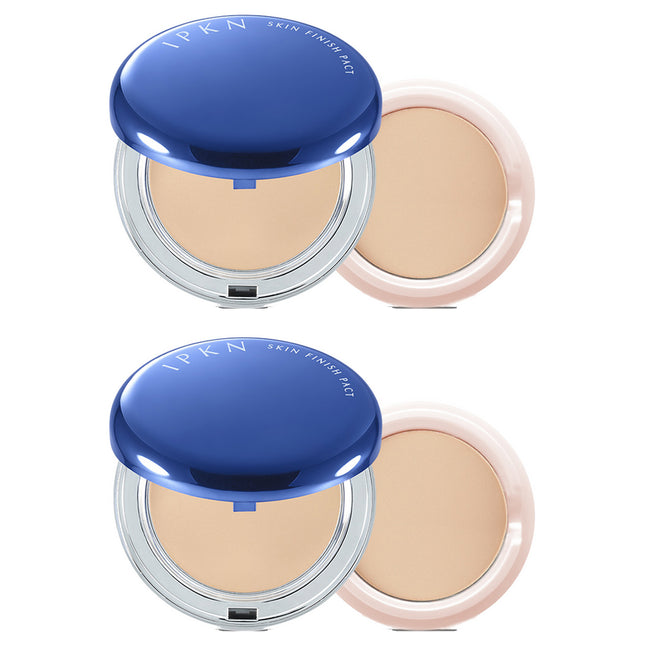 IPKN  Skin Finish Pact Powder Set, 14g + Refill 11g, Shade 21 Nude Beige, 2 Count