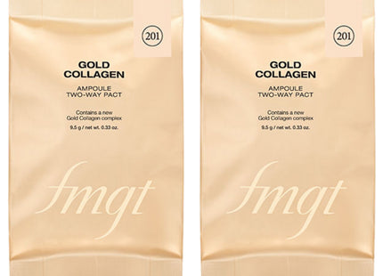 FMGT  Gold Collagen Two Way Pact Pouch Refill 9.5g, 201 Apricot Beige, 2 Count