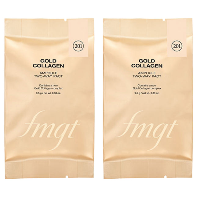 FMGT  Gold Collagen Two Way Pact Pouch Refill 9.5g, 201 Apricot Beige, 2 Count