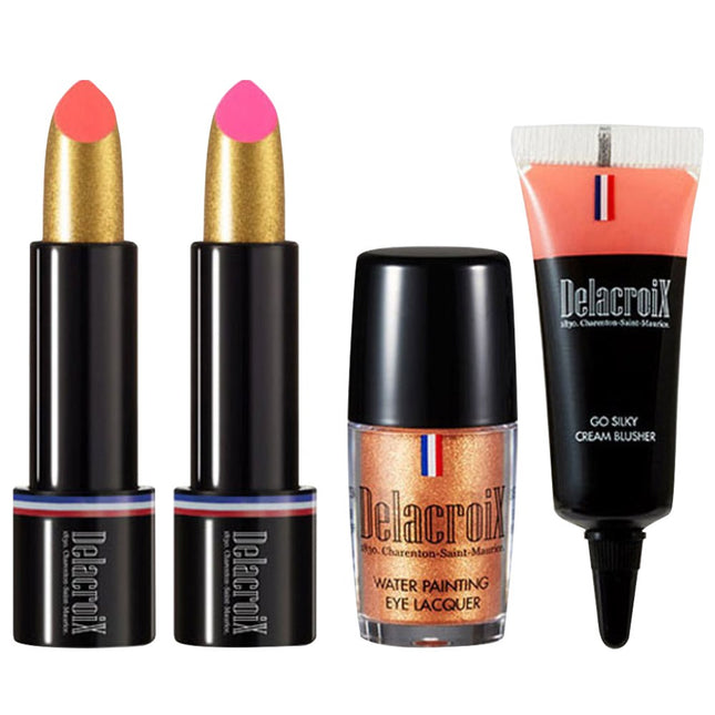 DELACROIX  LIPTIC GOLD SPECIAL SPECIAL KIT 02, 1 SET, 2 LIPTICS + 1 CREAM BLUSHER + 1 EYE LACQUER