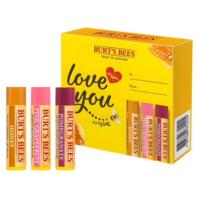 BURT'S BEES  Beeswax Lip Balm Gift Set, Honey + Grapefruit + Pomegranate, 0.15 oz each, 3 Count