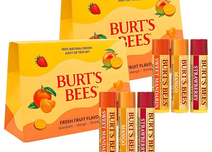BURT'S BEES  Juicy Lip Balm Trio Set, Sweet Mandarin + Mango + Strawberry, 2 Pack