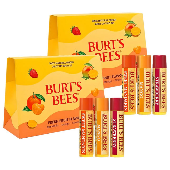 BURT'S BEES  Juicy Lip Balm Trio Set, Sweet Mandarin + Mango + Strawberry, 2 Pack