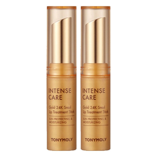 TONYMOLY Intense Care Gold 24K Snail Treatment Stick Lip Balm, 3.5g, 2 Count