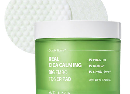 WELLAGE  Real Cica Calming Big Embo Toner Pad 160ml 70 Count 1 Pack