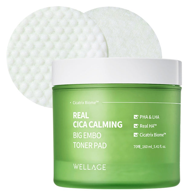 WELLAGE  Real Cica Calming Big Embo Toner Pad 160ml 70 Count 1 Pack