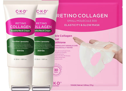 CKD GUNGANGDANG HEALTH  Retino Collagen Guasha Neck Wrinkle Cream 50ml x 2p + Elastic Glow Mask Set, 1 Pack