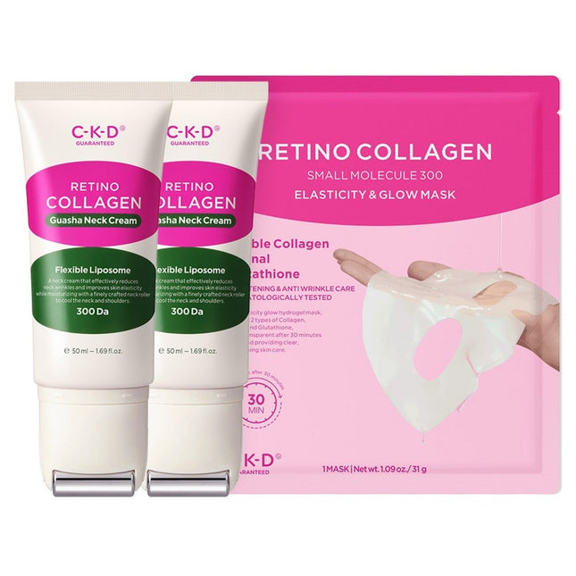 CKD GUNGANGDANG HEALTH  Retino Collagen Guasha Neck Wrinkle Cream 50ml x 2p + Elastic Glow Mask Set, 1 Pack