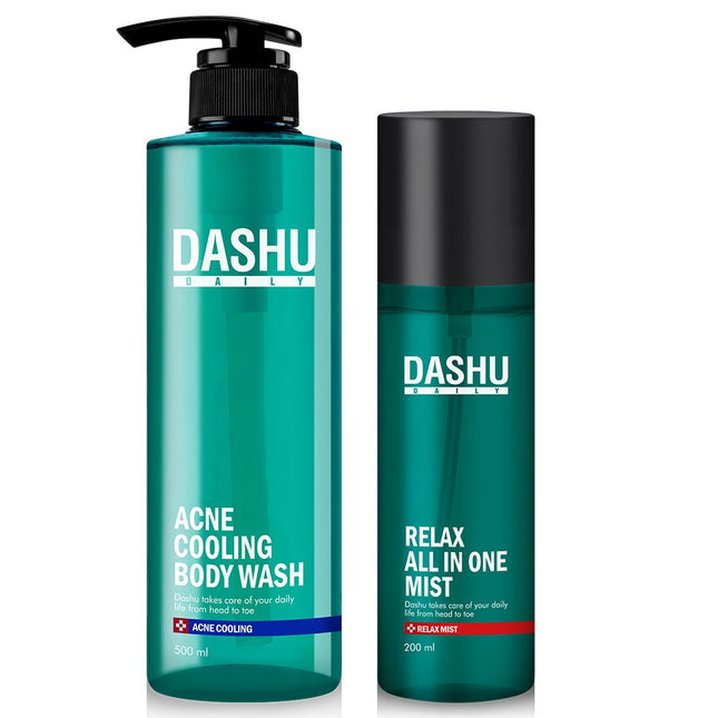 DASHU  Daily Acne Cooling Back Wash 500ml + Daily Relax All-in-One Body Mist 200ml Set, 1 Set