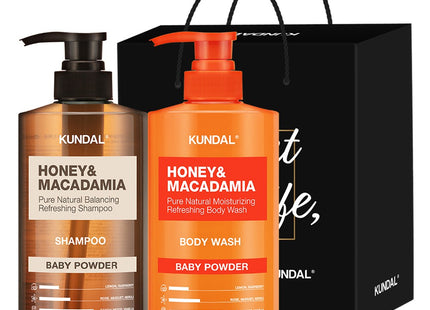 KUNDAL  Shampoo 500ml + Body Wash 500ml Duo Gift Set E Baby Powder + Shopping Bag Black, 1 Set
