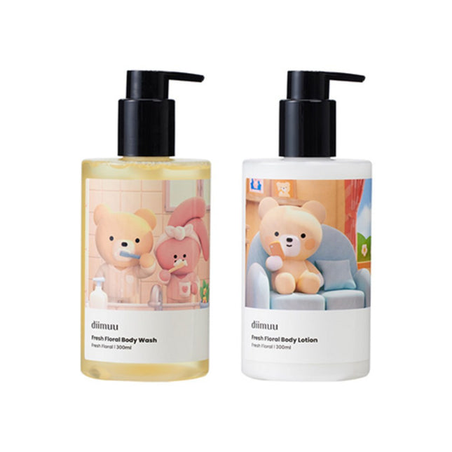 DIMOO X PINK Dimoo X Pink Ben Fresh Floral Perfume Body Wash 300ml & Body Lotion 300ml Body Care Set, 1 Set