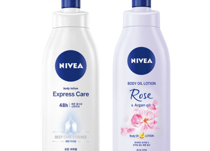 NIVEA  Express Body Lotion 400ml + Rose & Argan Oil Body Lotion 400ml
