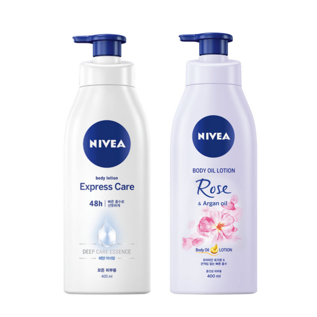 NIVEA  Express Body Lotion 400ml + Rose & Argan Oil Body Lotion 400ml