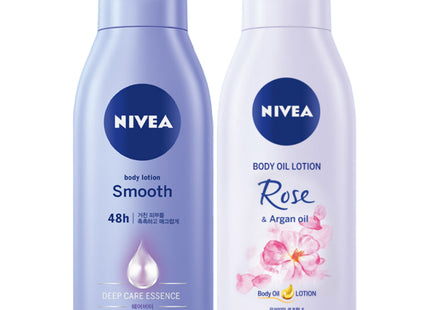 NIVEA  Smooth Body Lotion 400ml + Rose Argan Body Oil Lotion 400ml Set