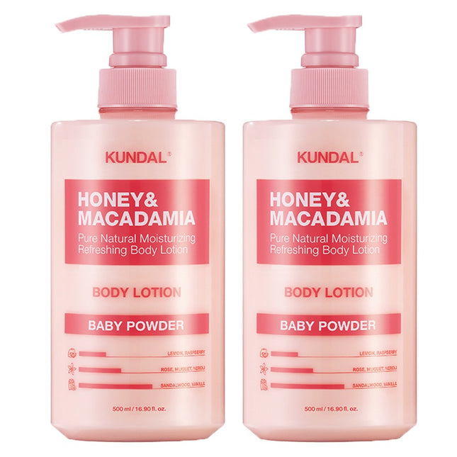 KUNDAL  Honey & Macadamia Pure Body Lotion Baby Powder Scent, 500ml, 2 Count