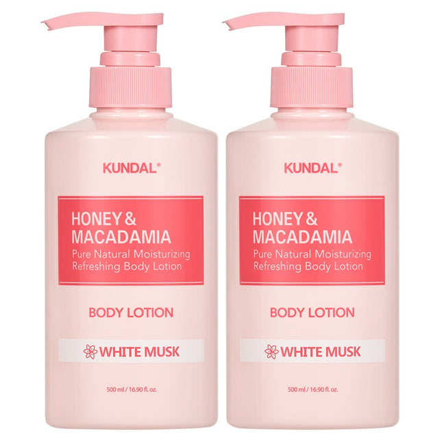 KUNDAL  Honey & Macadamia Pure Body Lotion White Musk Scent, 500ml, 2 Count