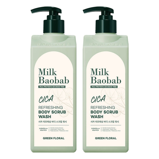 MILK BAOBAB  Cica Refreshing Scrub Body Wash Green Floral, 500ml, 2 count