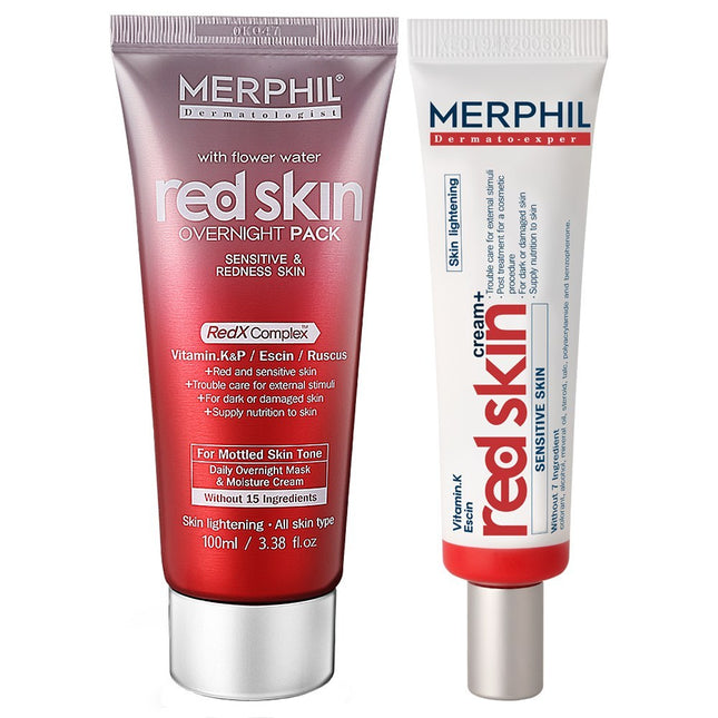 MERPHILE  Redness Tone Improvement Cream & Sleeping Pack SET / Troubled Scar/Sensitive Skin Improvement/Moisture Soothing Pack, 1 Count