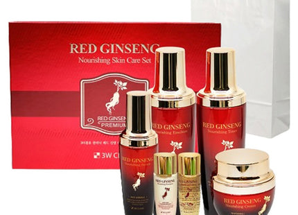 3W CLINIC  Red Ginseng Nourishing Skincare Basic Cosmetics 4-Piece Set + Shopping Bag, 1 Set
