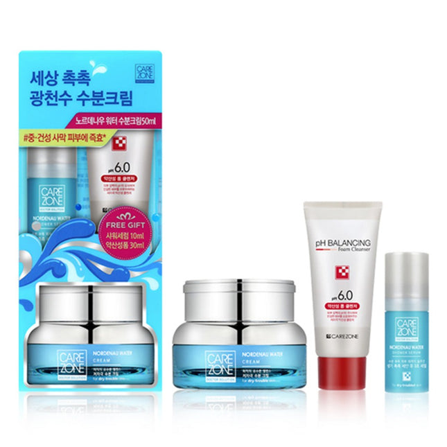 CAREZONE  Nordenaau Water Cream 50ml + Shower Serum 10ml + Foam Cleanser 31ml, 1 Set