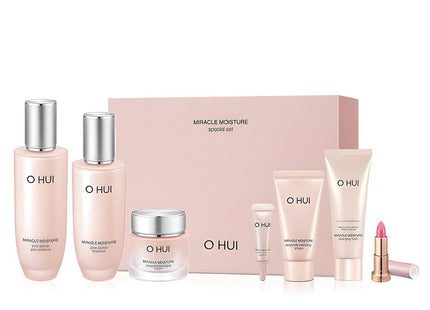 OHUI  Miracle Moisture Pink Barrier Skin 150ml + Emulsion 130ml + Cream 30ml + NEW Rouge Real Mini + Essence 4ml + Cream 25ml + Cleansing Foam 40ml, 1 Set