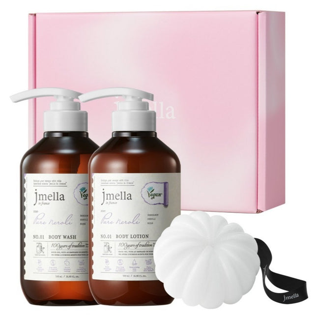 JAYMELA  IN FRANCE PURE NEROLI VEGAN BODY WASH 500ml + BODY LOTION 500ml + SHOWER BALL GIFT SET, 1 SET