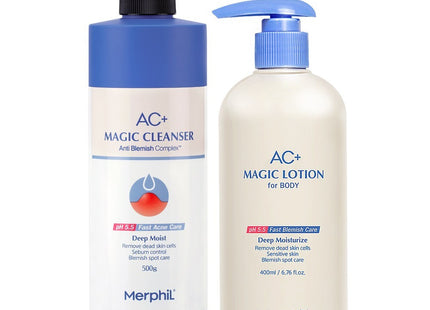 MERPIL  AC+ Magic Body Lotion 400ml & AC+ Body Wash Deep Moist 500g SET