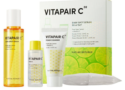 NATURE REPUBLIC  Vita Pair C Dark Spot Serum 90ml + Toner 30ml + Foam Cleanser 30ml + Cotton Pads 10p Set, 1 Set