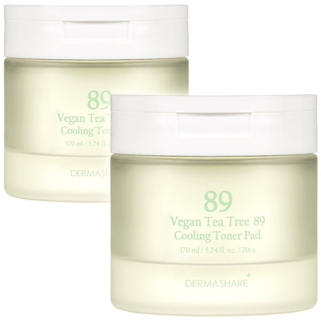 DERMA WARE  Vegan Tea Tree 89 Cooling Toner Pad, 70 Count, 2 Pack