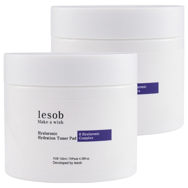 LESOB  88% Customized Exfoliating Moisturizing Calming Toner Pad Hyaluron 130ml, 70 Count, 2 Pack