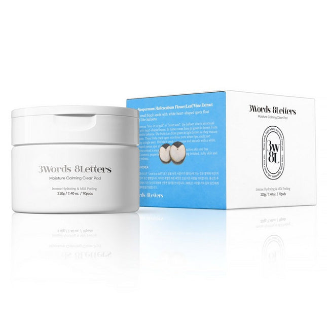 3W CLINIC  Three Words Eight Letters Moisture Calming Clear Pad 210g, 70 Count, 1 Pack
