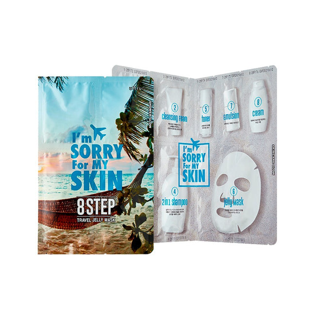 I'M SORRY FOR MY SKIN 8 Step Travel Kit Cleansing Oil + Cleansing Foam + Body Wash + 2in1 Shampoo + Toner + Emulsion + Cream + Jelly Mask Pack 8in1, 1 Set