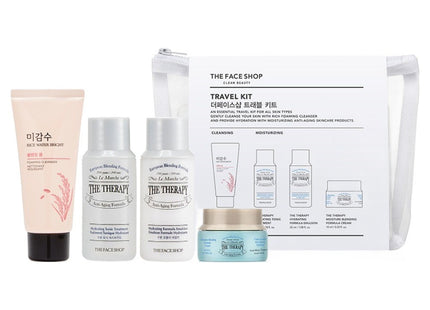 THE FACE SHOP  Travel Kit Cleansing Foam 30ml + Treatment 32ml + Emulsion 32ml + Cream 10ml + Pouch Set, 1 Count