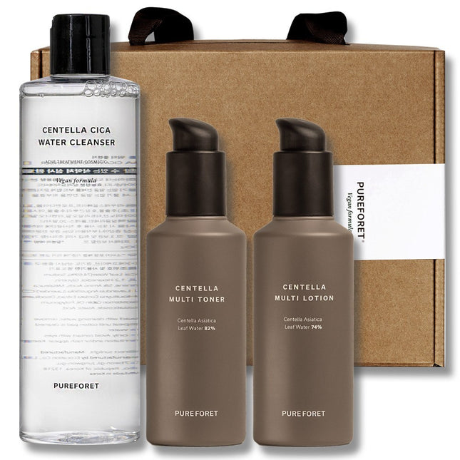 PUREFORET Centella Skin Lotion Water Cleanser 3-Piece Set