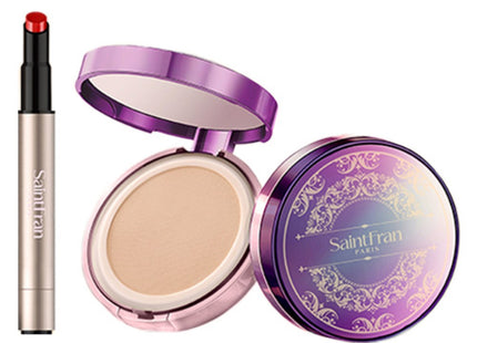 SAINTFRANC Blemish Treatment Pact + Lip Prism Glow Set, Pact (Pink Beige), Lip (Rose), 1 Set