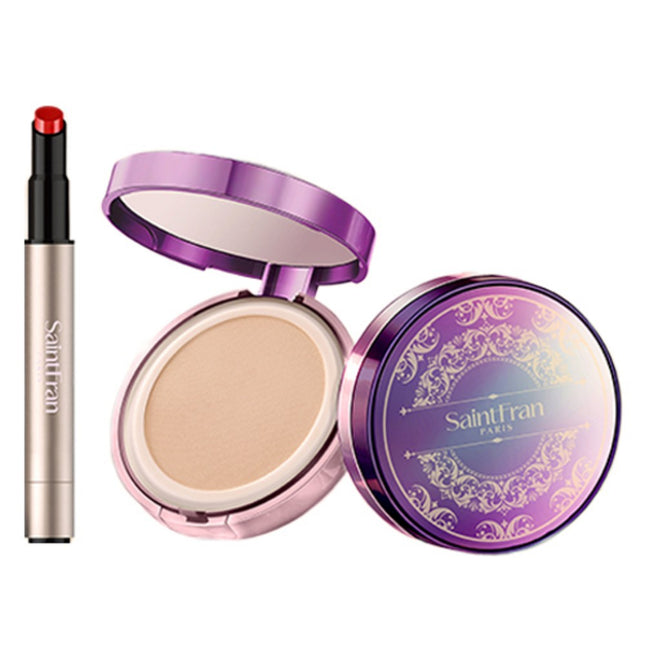 SAINTFRANC Blemish Treatment Pact + Lip Prism Glow Set, Pact (Pink Beige), Lip (Rose), 1 Set