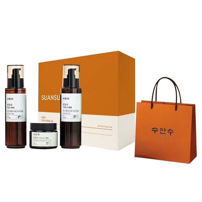 SUANSU SUANBO HOT SPRING Wrinkle Care Toner + Lotion + Intensive Cream + Shopping Bag Set