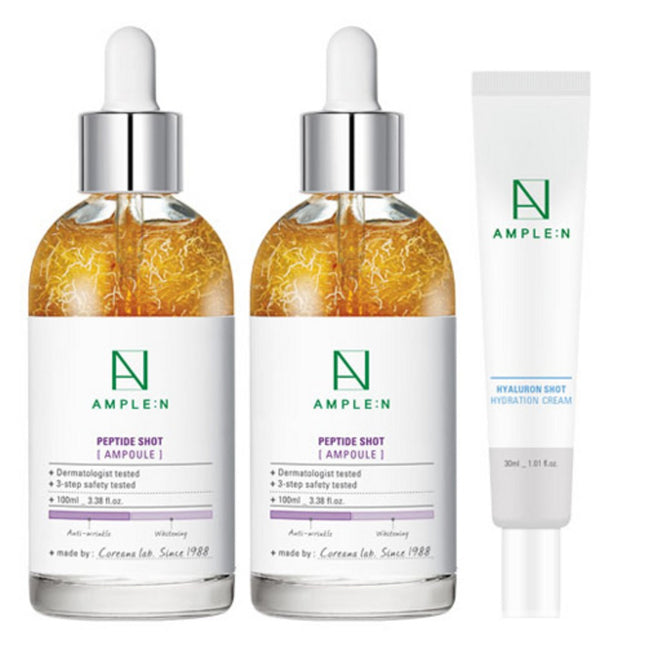 COREANA  AmpouleN Peptide Shot Ampoule 100ml 2ea + Hyal Shot Moisture Cream 30ml, 1 Set