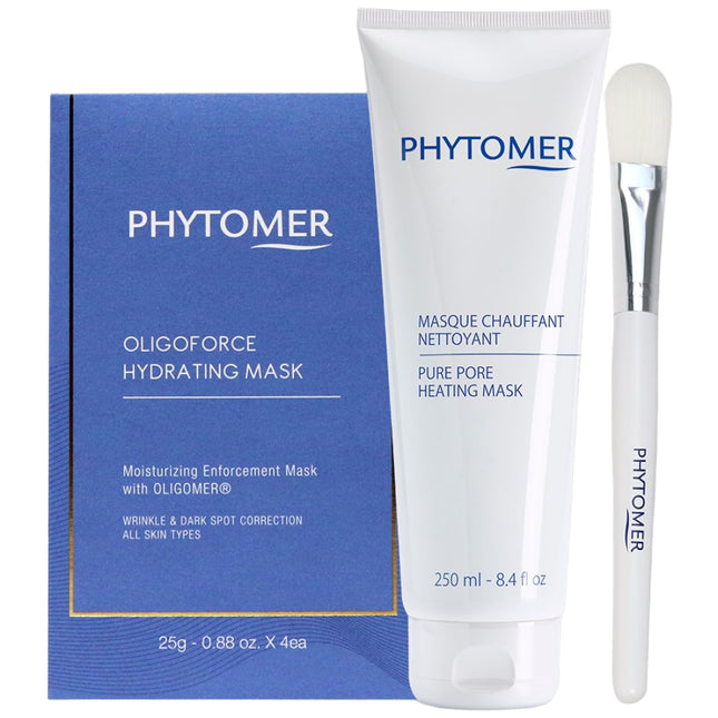 PHYTOMER  Heating Mask 250ml + Brush + Oligoforce Soothing Treatment 1 Box (4 Vials) Trio Set