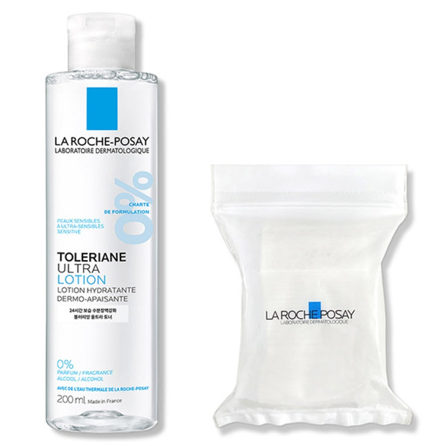 LA ROCHE-POSAY  Toleriane Ultra Lotion 200ml + Cotton Pads 30 Count Set