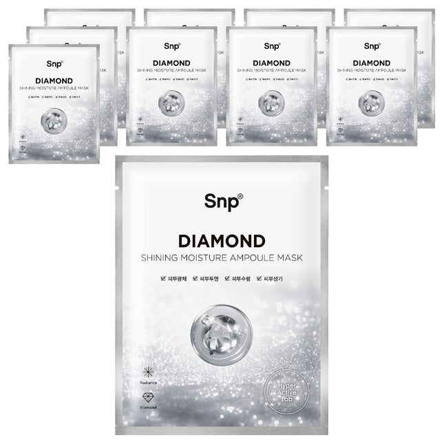 SNP  Diamond Brightening Ampoule Mask, 10 Sheets, 1 Pack