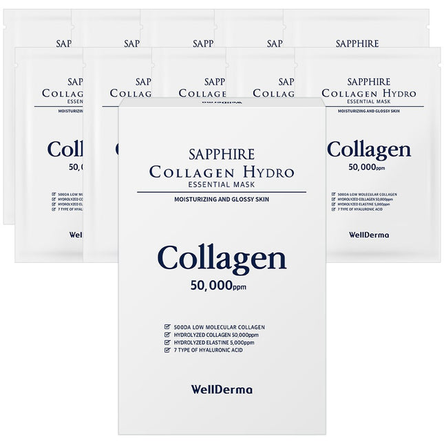 WELLDERMA  Sapphire Collagen Hydro Essential Mask Pack, 10 Count, 1 Pack